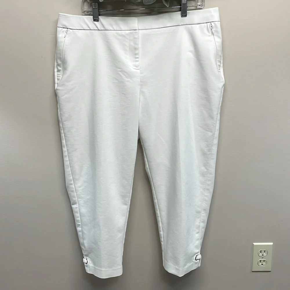 Rafaella White Satin Twill Capri Pants with Grommets at Ankle Curvy 16